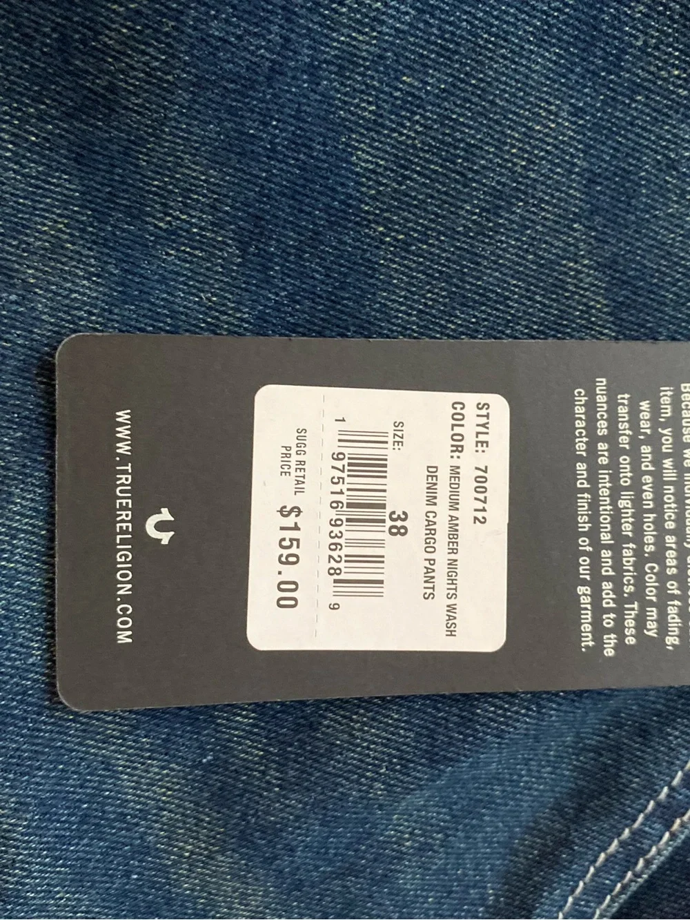 True Religion Men's Dark Blue Straight Cargo Jeans
